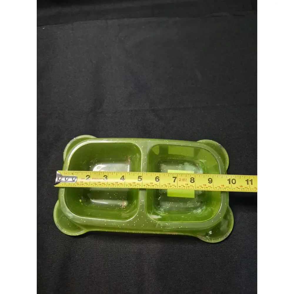 Divided Bowl Green Non-Skid Food & Water Pet Cat Dog Bowl 16oz Divided Dish